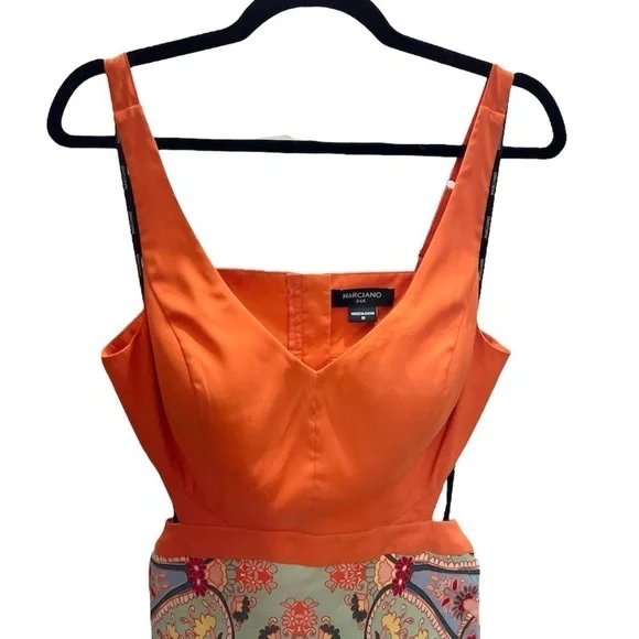 MARCIANO silk orange colourful print cut out mini dress 10 - Picture 4 of 16